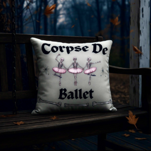 Skeleton Ballerina Throw Pillow: Gothic Halloween Home Decor