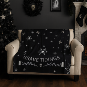Grave Tidings Velveteen Blanket | Gothic Christmas Throw | Skull Snowflake Blanket | Dark Holiday Home Decor | Gothmas Gift | Dark Christmas