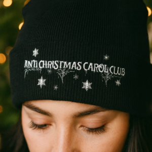 Anti-Carol Club Beanie | Gothic Christmas Hat | Gothmas Winter Hat | Black Embroidered Beanie | Dark Holiday Gift | Alternative Christmas