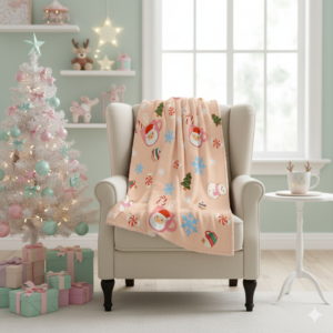 Caffeinated Christmas Club Blanket Throw, Santa Mugs & Snowflakes, Gingerbread Men and Snowman Cookies, Holiday Peppermint Candy