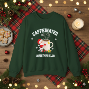 Caffeinated Christmas Club Sweatshirt, Cozy Holiday Wear, Unisex Sweater, Christmas Gift, Winter Fashion, Fun Coffee Lover Apparel