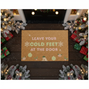 Whimsical Doormat: 'Leave Your Cold Feet at the Door' | Holiday Welcome Mat, Seasonal Decor, Christmas Home Accent, Cute Entryway Rug