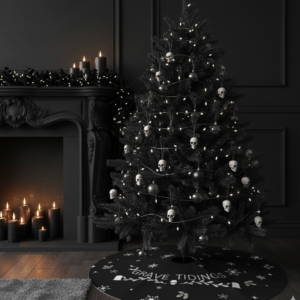 Grave Tidings Gothic Christmas Tree Skirt | Gothmas Home Decor | Skull Snowflake Holiday Tree Skirt | Dark Christmas Home Decor